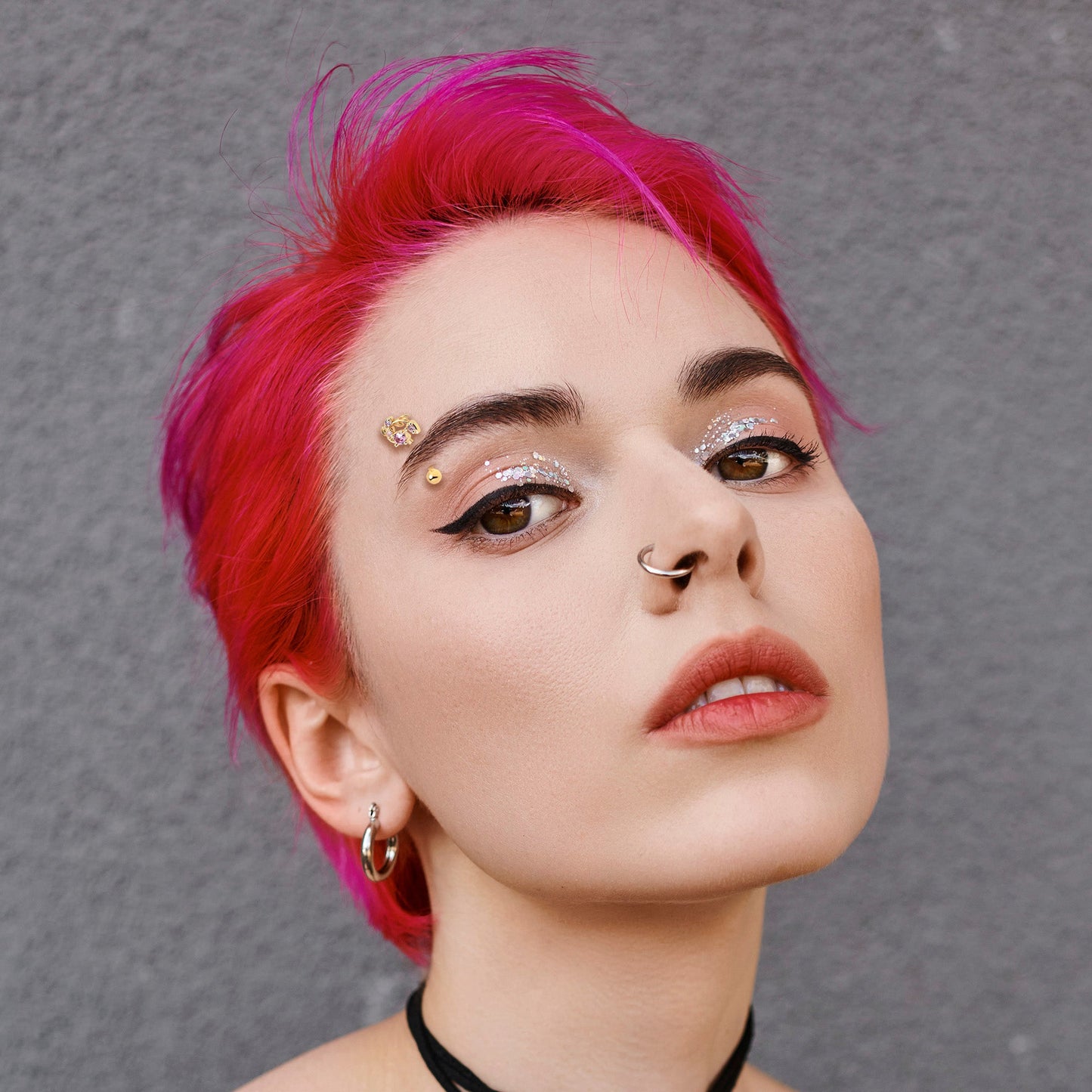 16G 5/16 Pink Gem Gold Tone Twining Vine Curved Eyebrow Ring
