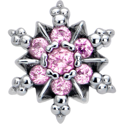 16G 1/4 Pink CZ Gem Glam Snowflake Cartilage Tragus Earring