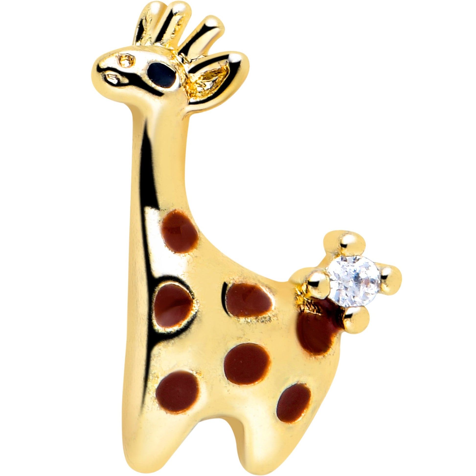 20G 7mm Clear CZ Gem Golden Giraffe L Shape Nose Ring BodyCandy