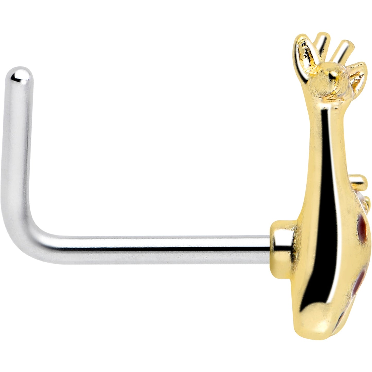20G 7mm Clear CZ Gem Golden Giraffe L Shape Nose Ring BodyCandy