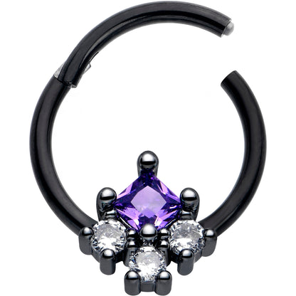 16G 3/8 Purple CZ Gem Black Rhombus Riot Hinged Segment Ring