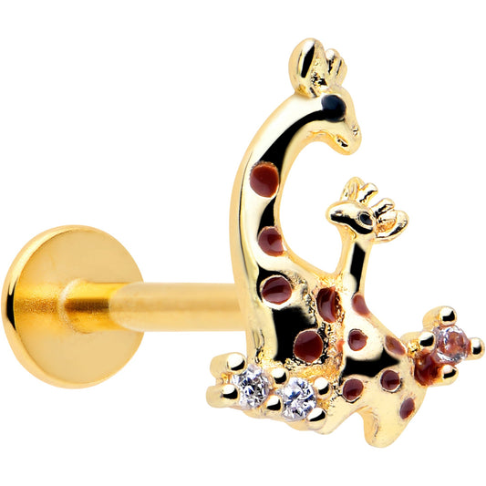 16G 5/16 Clear CZ Gem Gold Tone Mom Baby Giraffe Flatback Stud BodyCandy