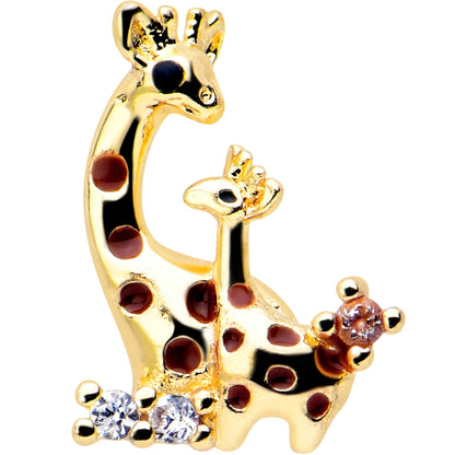 16G 5/16 Clear CZ Gem Gold Tone Mom Baby Giraffe Flatback Stud BodyCandy