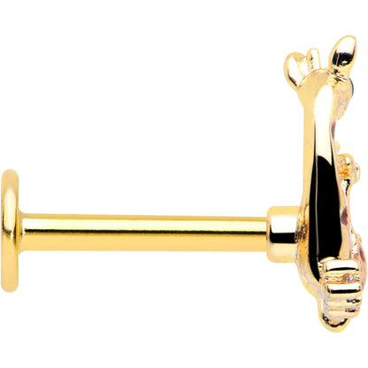 16G 5/16 Clear CZ Gem Gold Tone Mom Baby Giraffe Flatback Stud BodyCandy