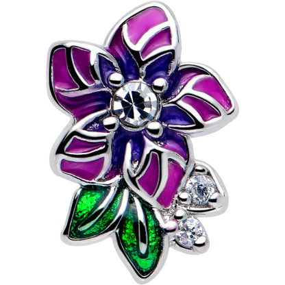 16G 1/4 Clear CZ Gem Flower Purple Cartilage Tragus Earring BodyCandy