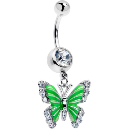 Clear CZ Gem Butterfly Green Dangle Belly Ring BodyCandy