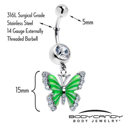 Clear CZ Gem Butterfly Green Dangle Belly Ring BodyCandy