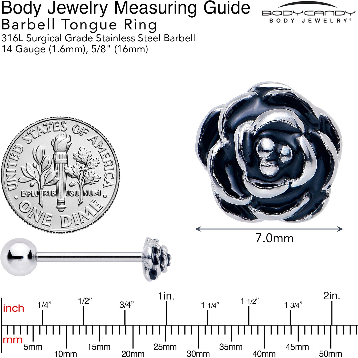 Retro Flower Rose Barbell Tongue Ring BodyCandy