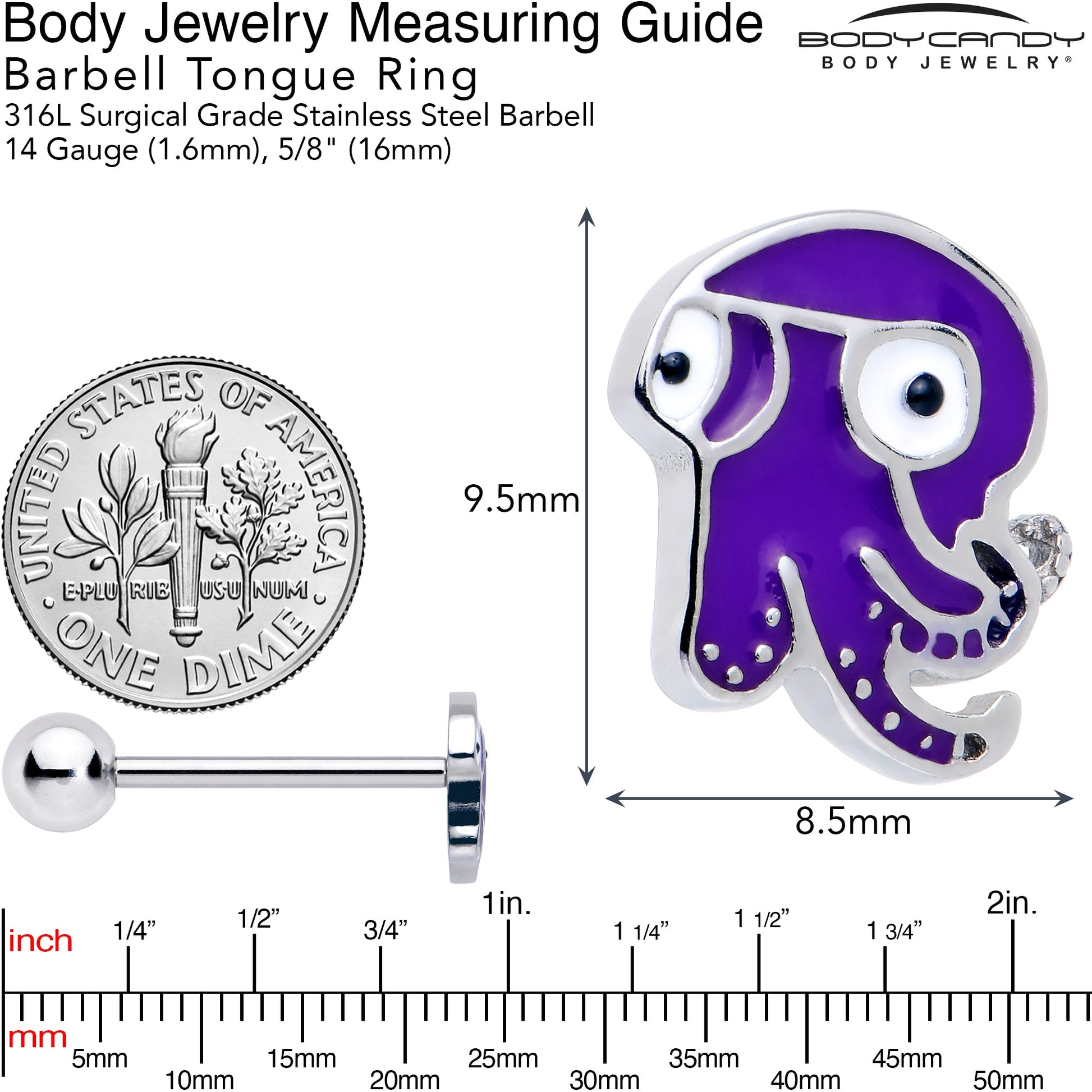 Purple Octopus Barbell Tongue Ring BodyCandy