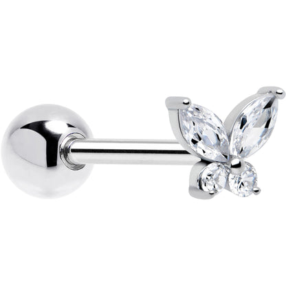 Clear CZ Gem Open Wing Butterfly Barbell Tongue Ring BodyCandy