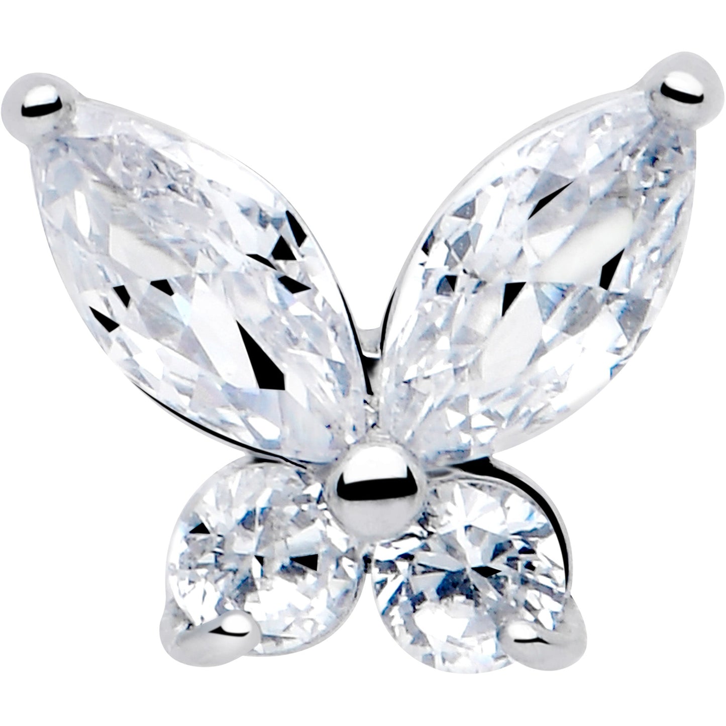 Clear CZ Gem Open Wing Butterfly Barbell Tongue Ring BodyCandy