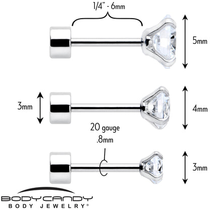 CZ Flat Back Stud Earrings - 3 Pairs