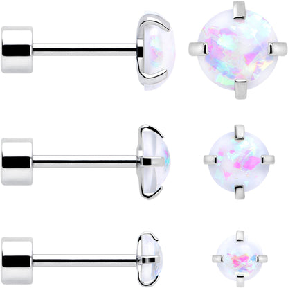White Synthetic Opal Flat Back Stud Earrings - 3 Pairs BodyCandy