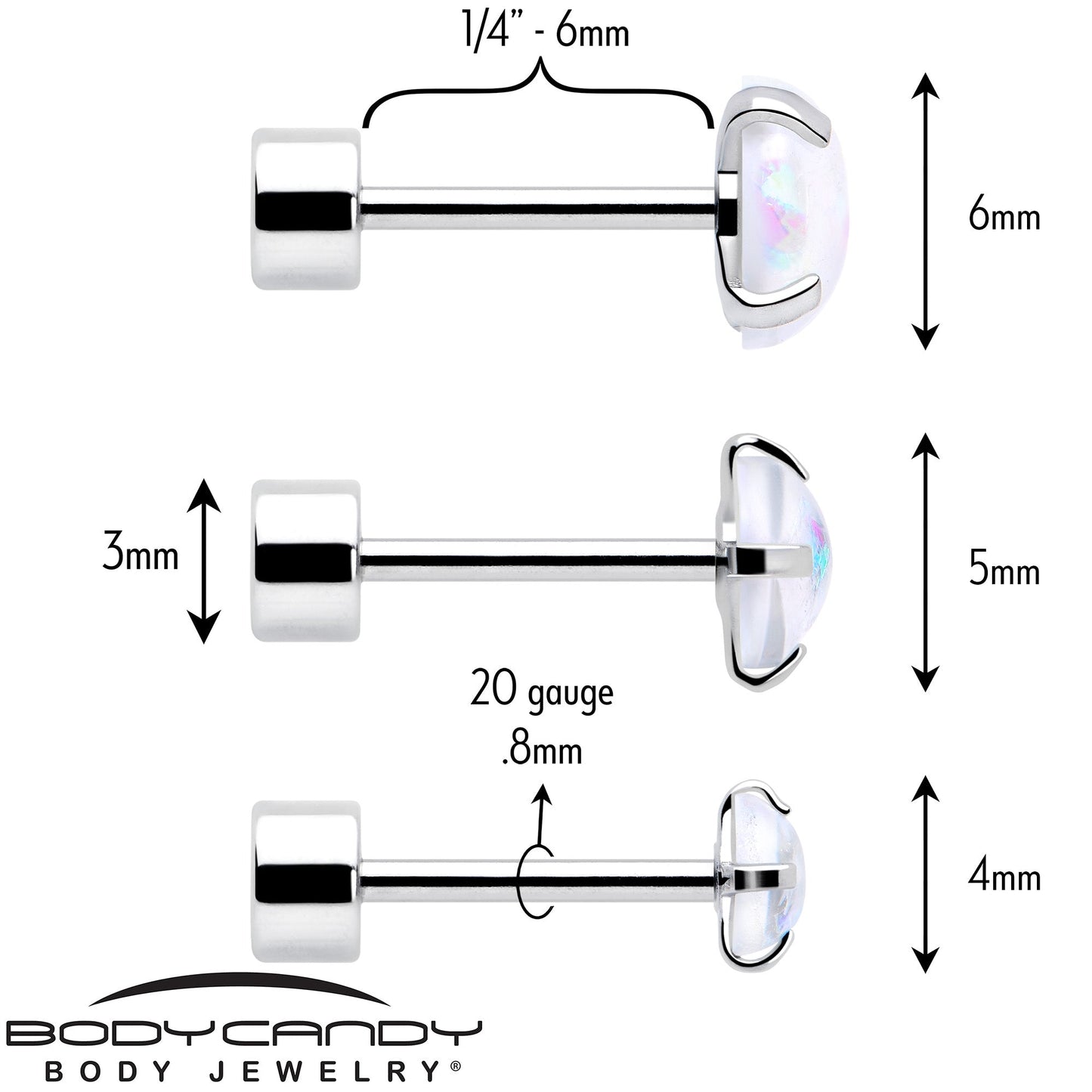 White Synthetic Opal Flat Back Stud Earrings - 3 Pairs BodyCandy
