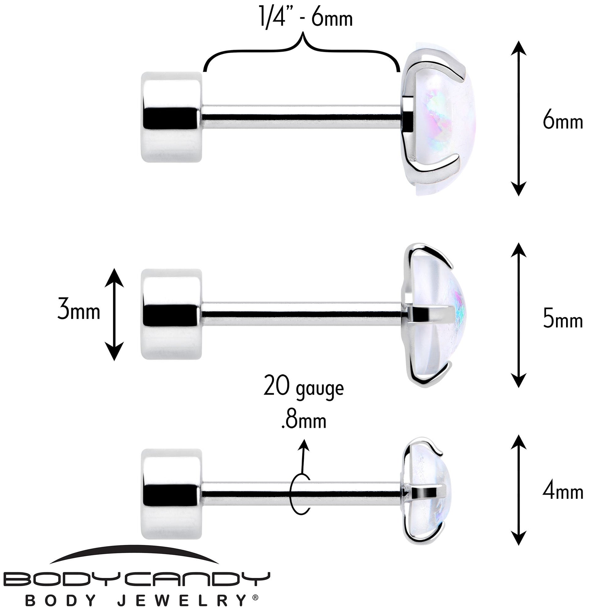 White Synthetic Opal Flat Back Stud Earrings - 3 Pairs BodyCandy