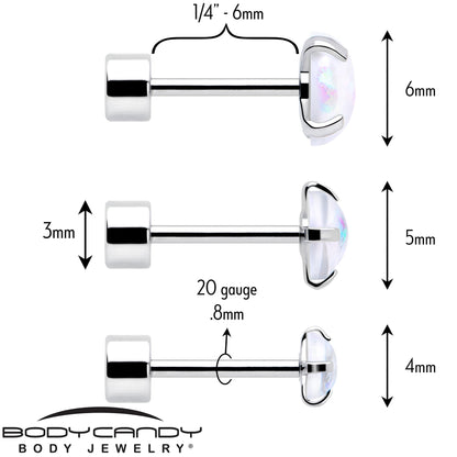 White Synthetic Opal Flat Back Stud Earrings - 3 Pairs BodyCandy