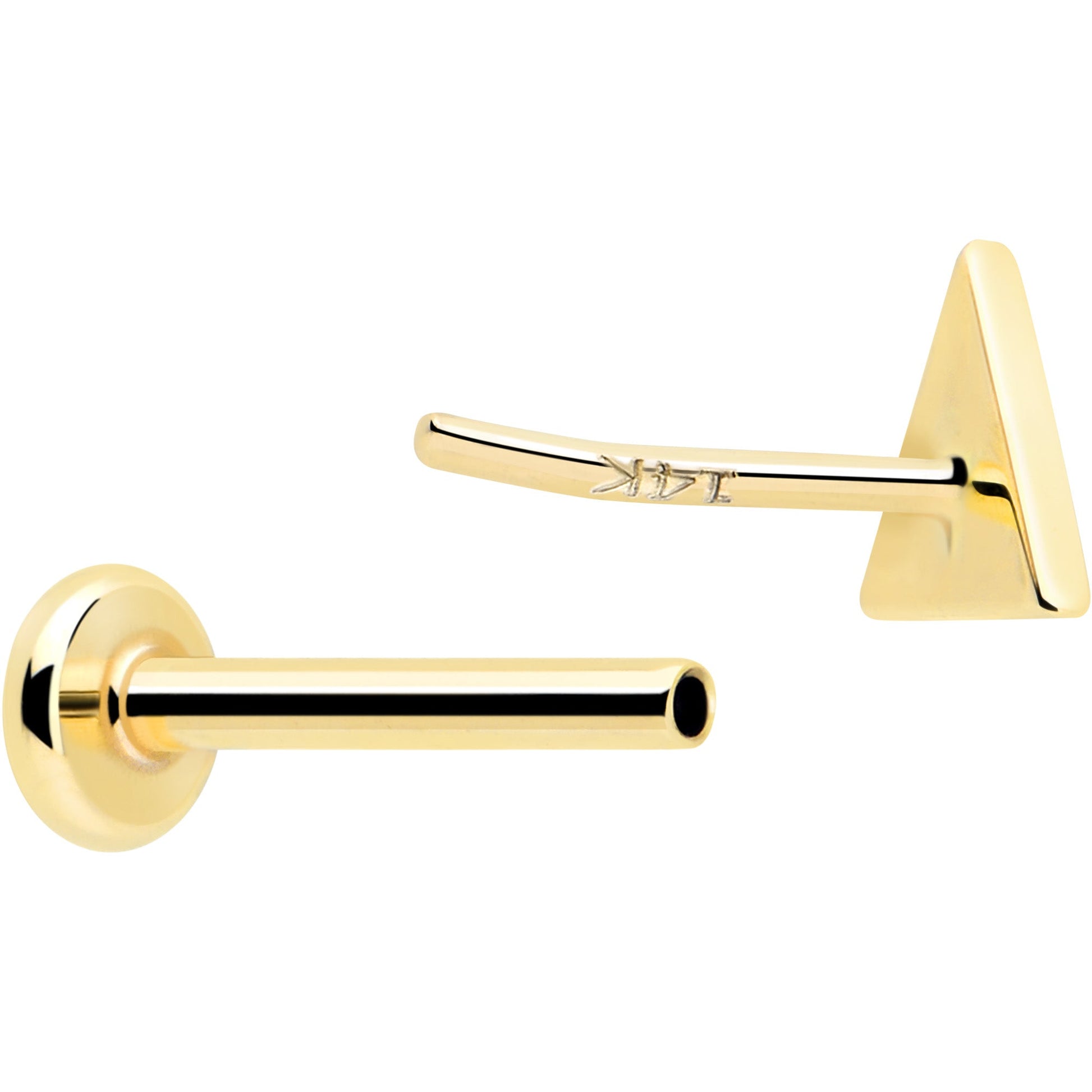 14k Solid Yellow Gold 3mm Triangle Threadless Push In Flat Back Stud BodyCandy