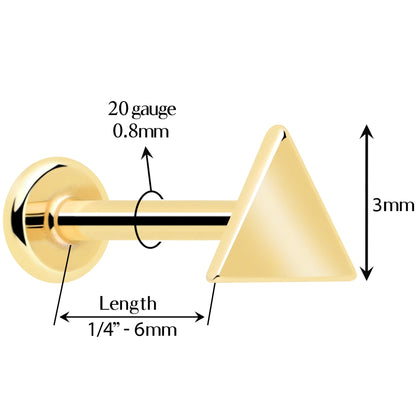 14k Solid Yellow Gold 3mm Triangle Threadless Push In Flat Back Stud BodyCandy