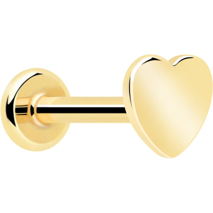 14k Solid Yellow Gold 3mm Heart Threadless Push In Flat Back Stud BodyCandy