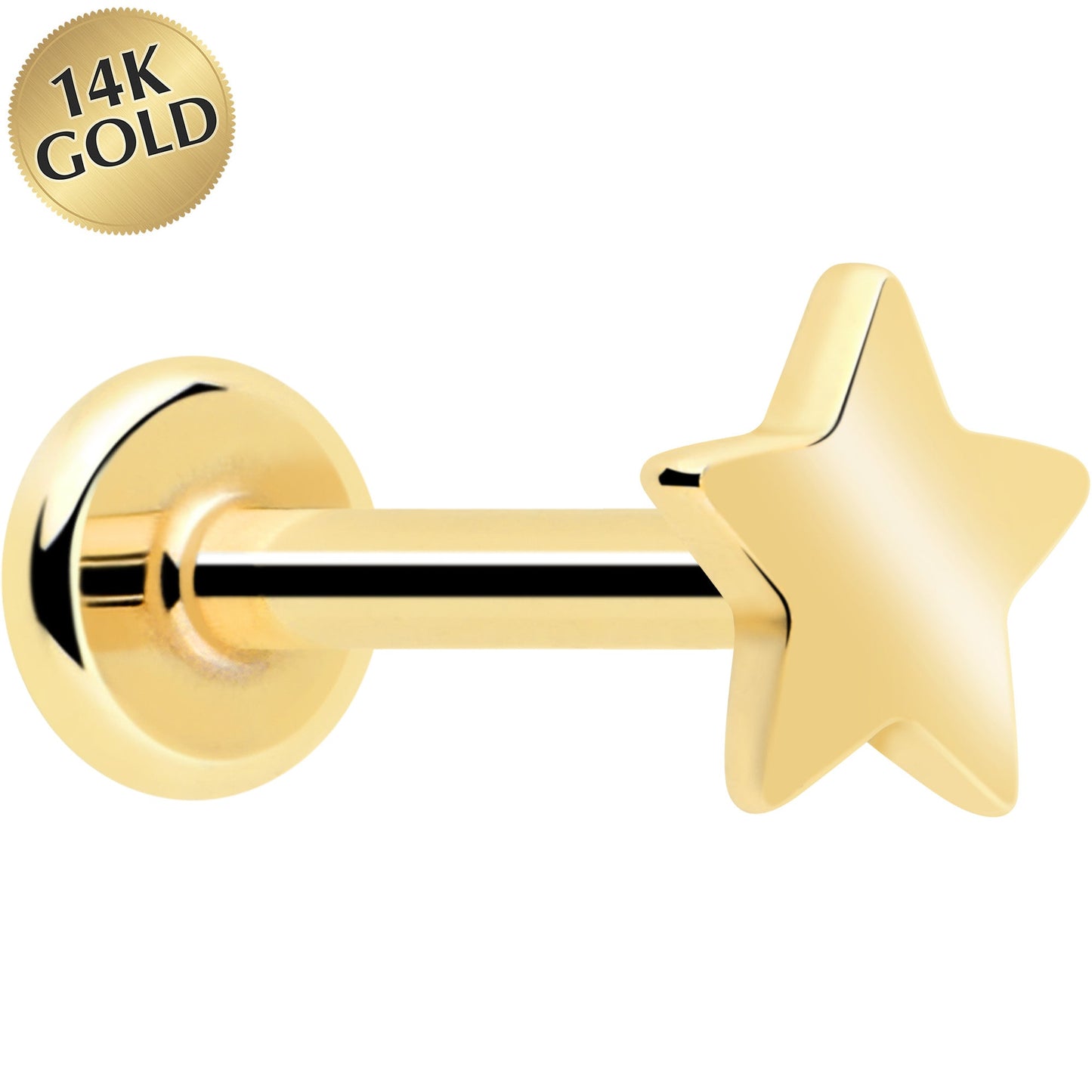 14k Solid Yellow Gold 3mm Star Threadless Push In Flat Back Stud BodyCandy