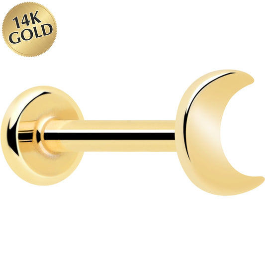 14k Solid Yellow Gold 3mm Moon Threadless Push In Flat Back Stud BodyCandy