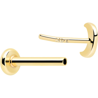 14k Solid Yellow Gold 3mm Moon Threadless Push In Flat Back Stud BodyCandy