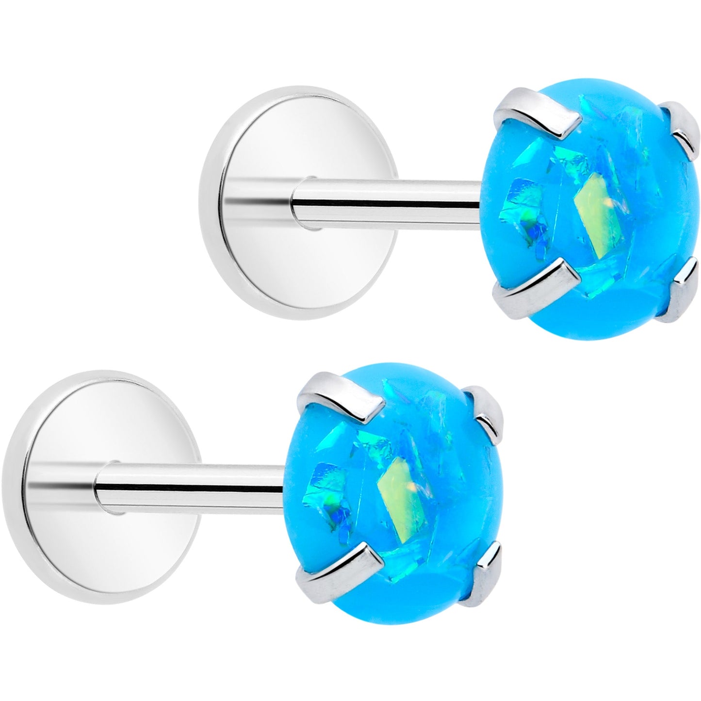 4mm Synthetic Opal Threadless Flat Back Earrings BodyCandy
