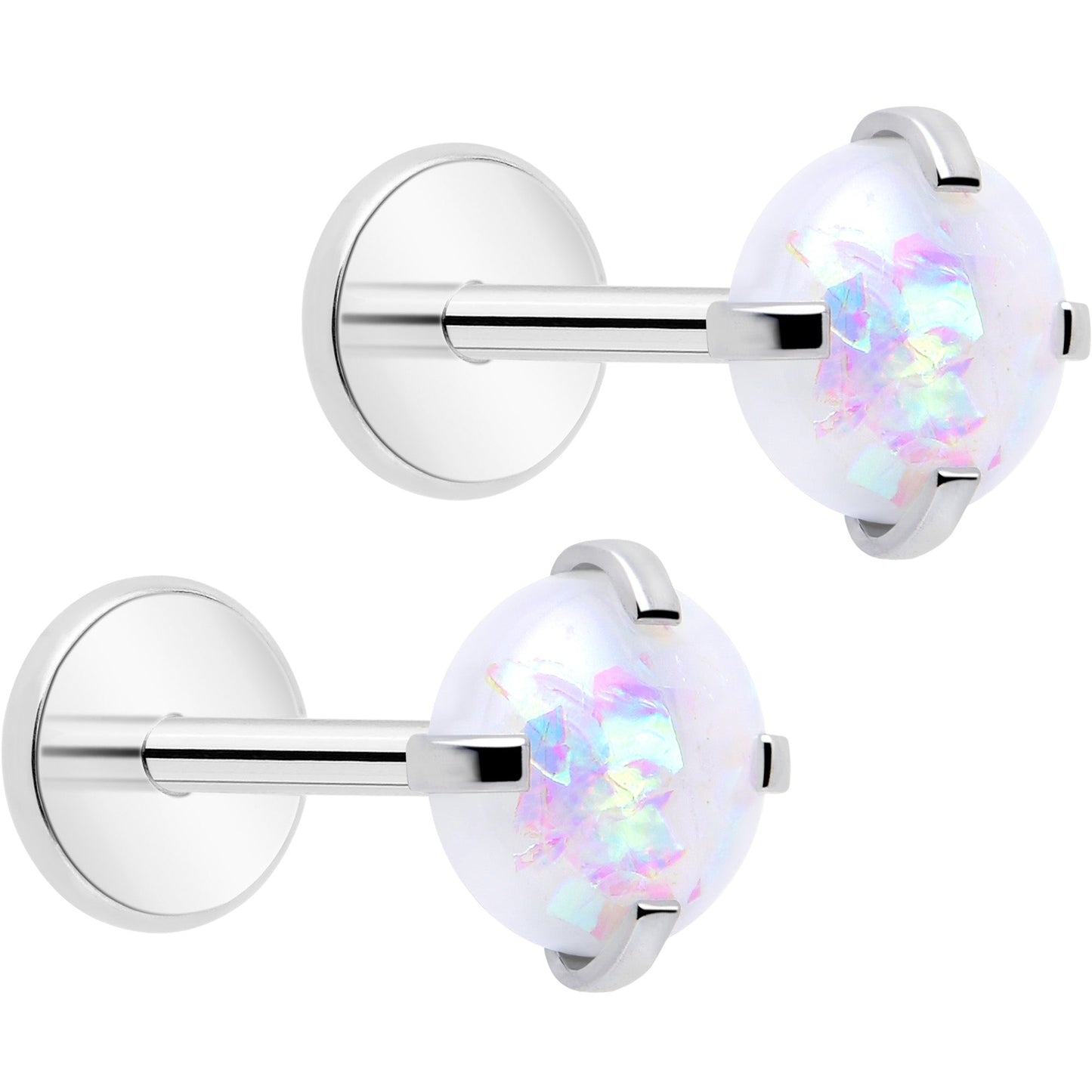 4mm Synthetic Opal Threadless Flat Back Earrings BodyCandy