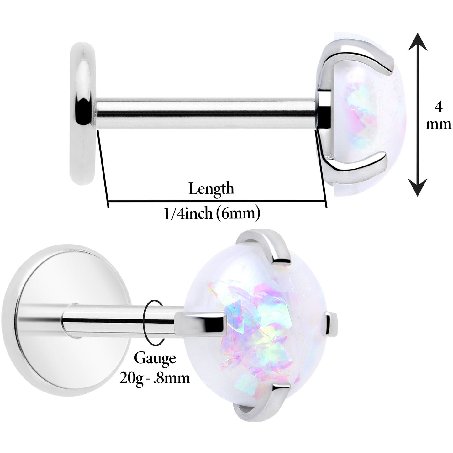4mm Synthetic Opal Threadless Flat Back Earrings BodyCandy