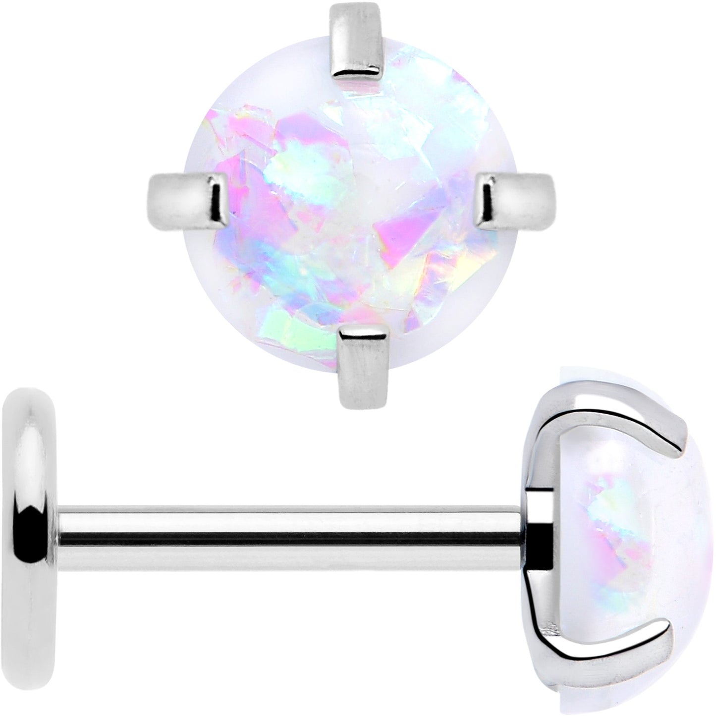 4mm Synthetic Opal Threadless Flat Back Earrings BodyCandy
