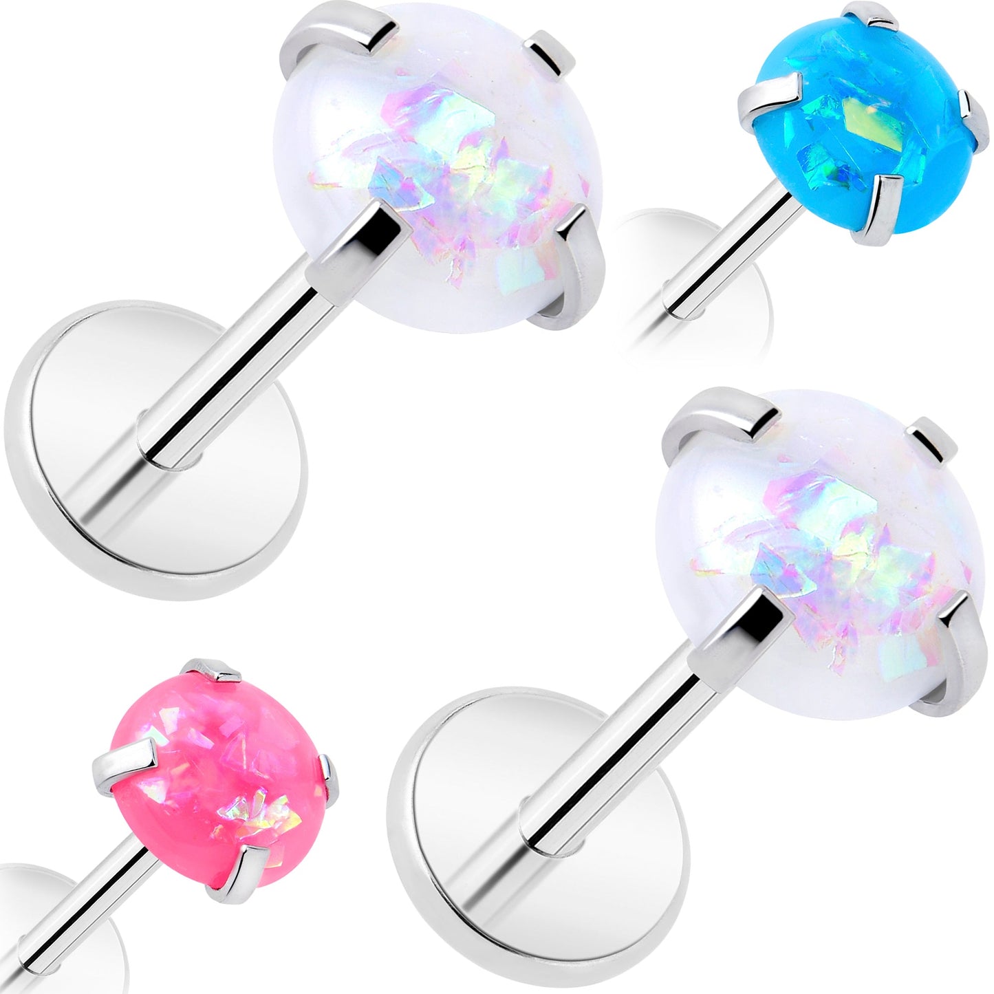 4mm Synthetic Opal Threadless Flat Back Earrings BodyCandy