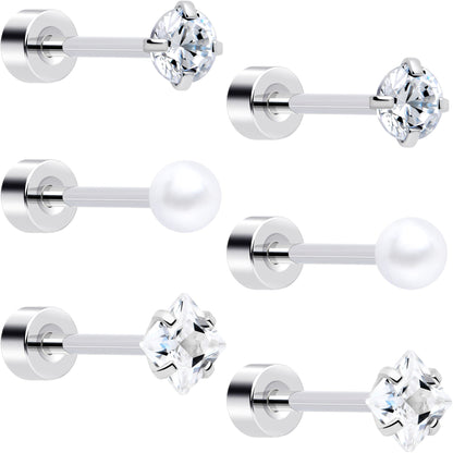20G Clear Gem White Orb Flatback Earring Set of 6 BodyCandy