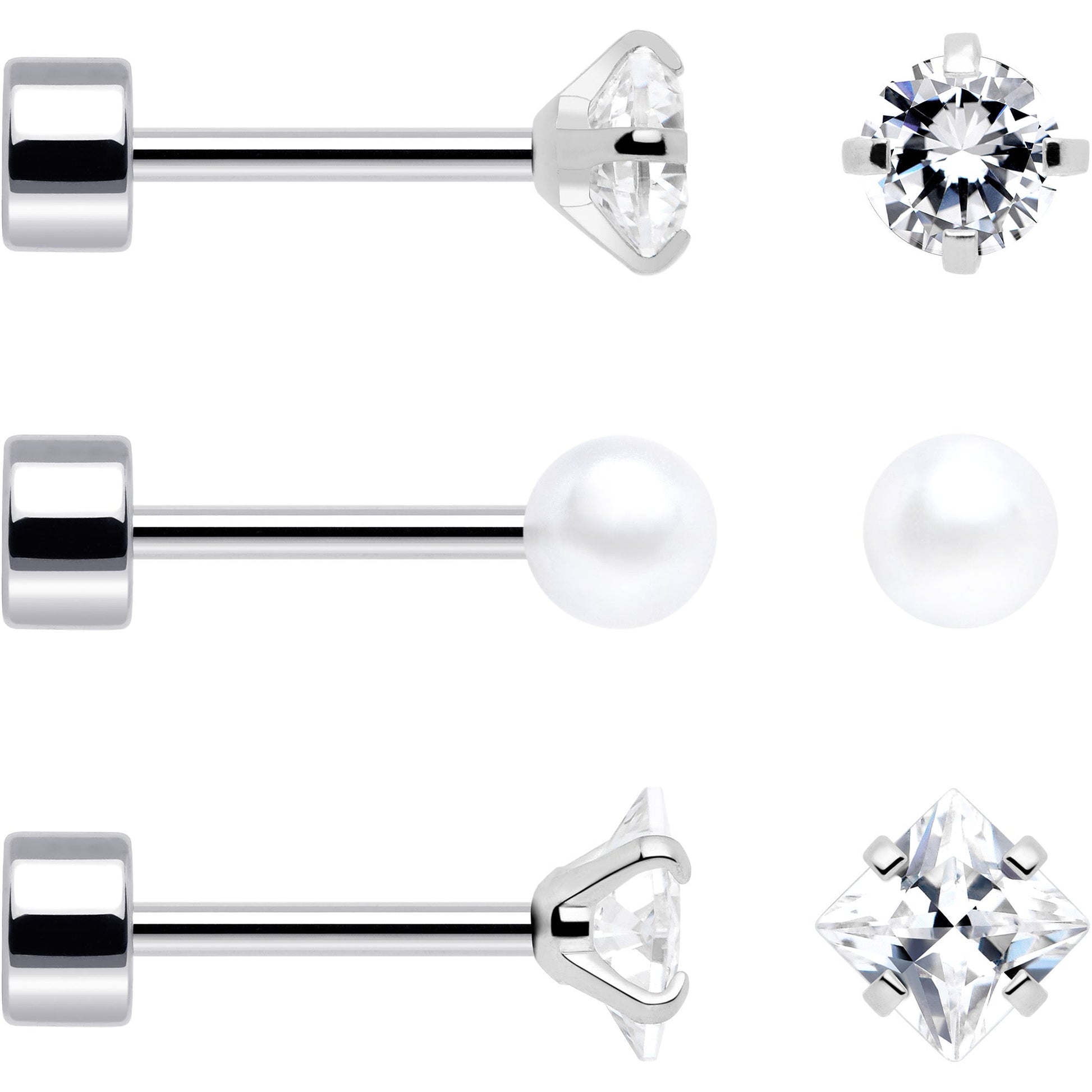 20G Clear Gem White Orb Flatback Earring Set of 6 BodyCandy