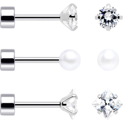 20G Clear Gem White Orb Flatback Earring Set of 6 BodyCandy