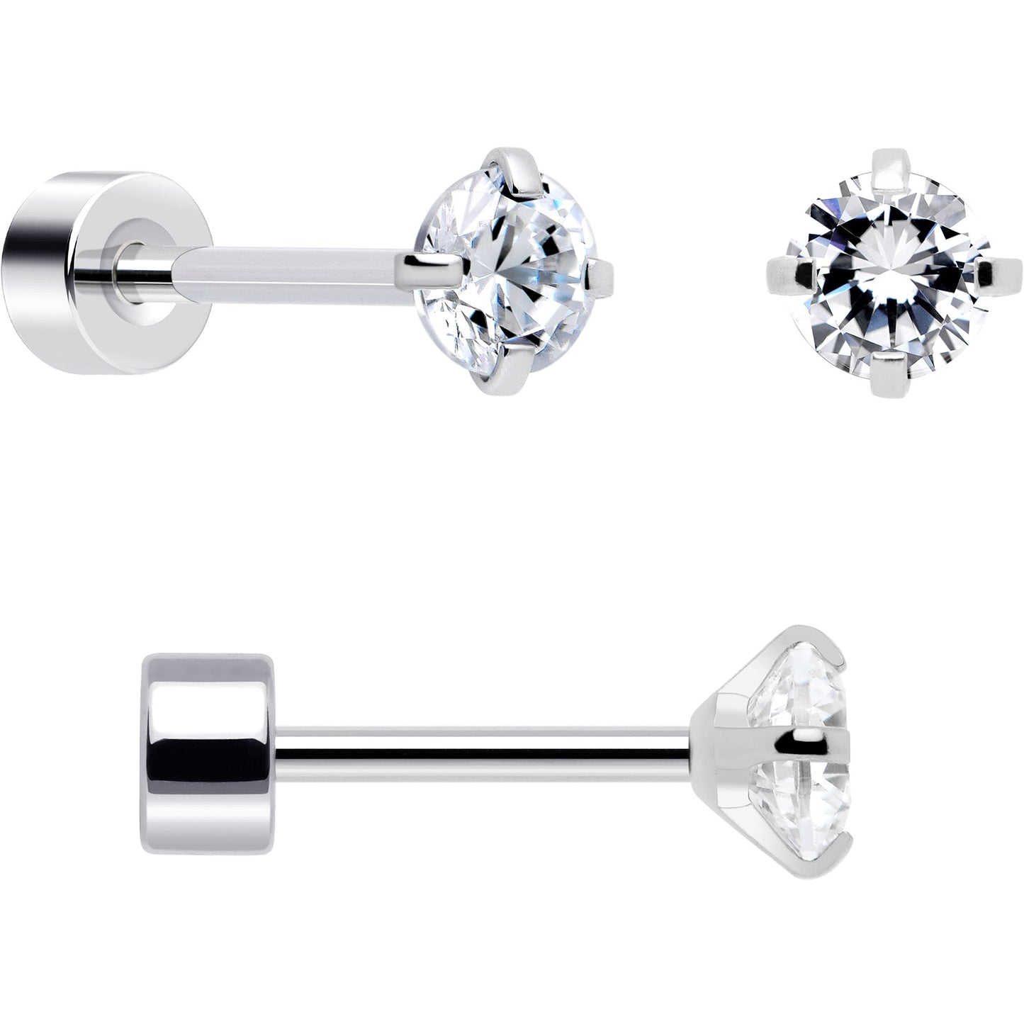 20G Clear Gem White Orb Flatback Earring Set of 6 BodyCandy