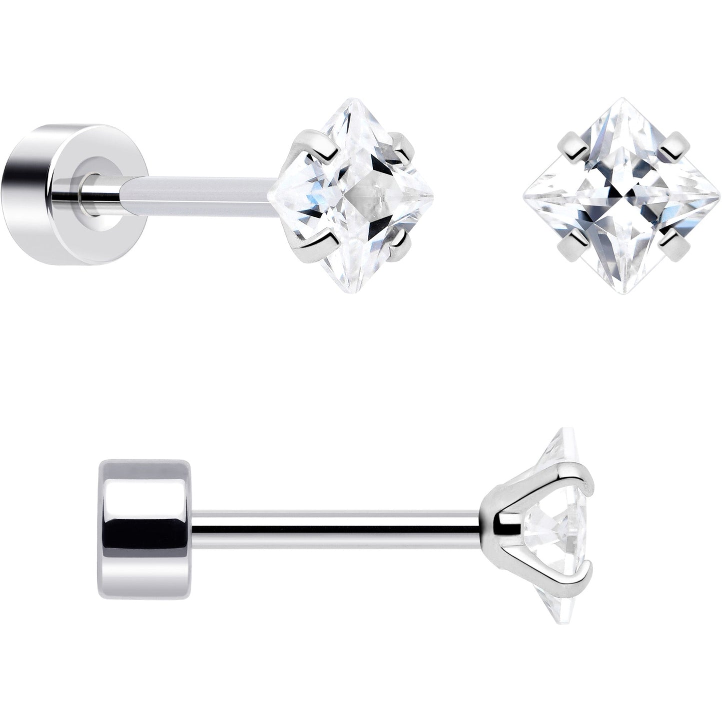 20G Clear Gem White Orb Flatback Earring Set of 6 BodyCandy
