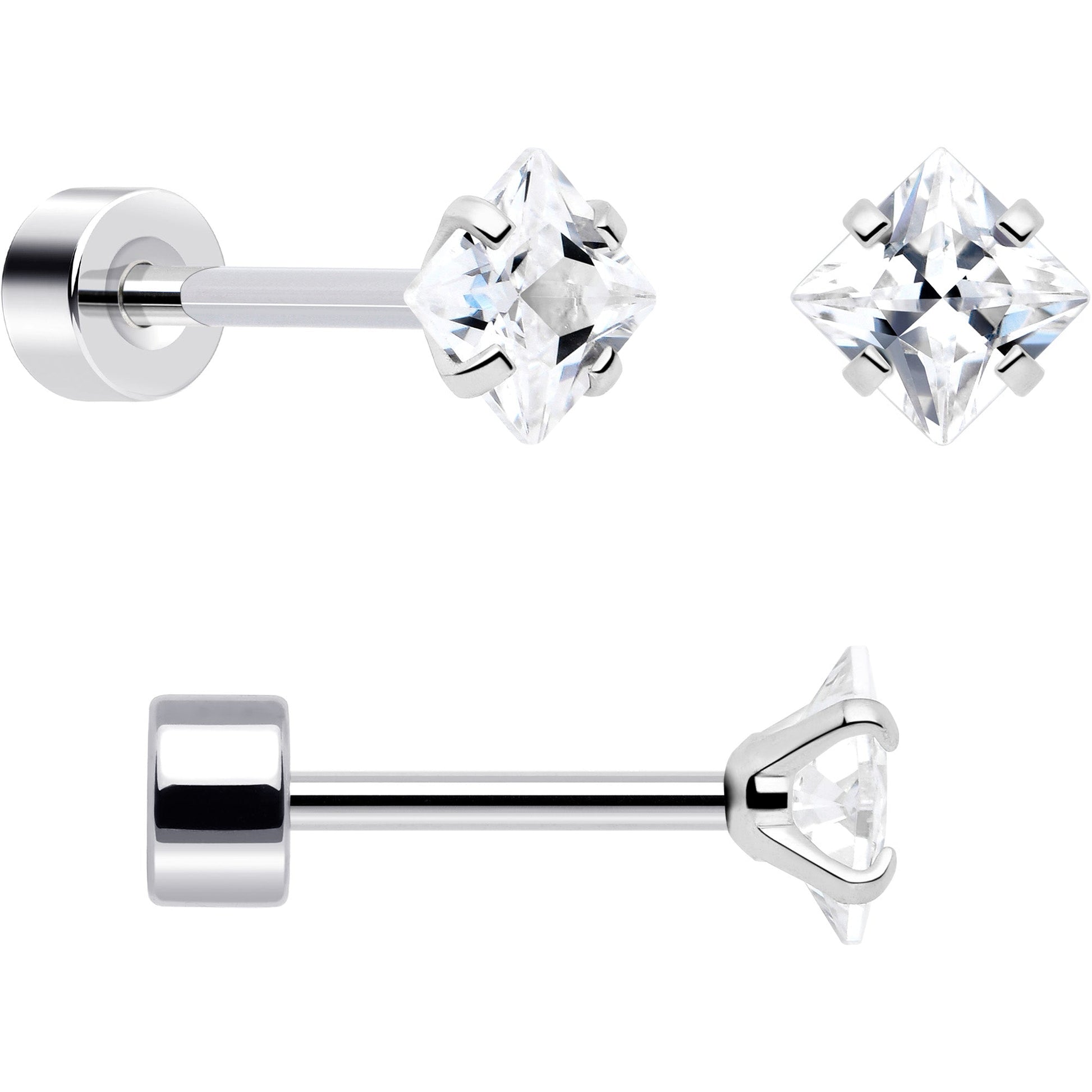 20G Clear Gem White Orb Flatback Earring Set of 6 BodyCandy