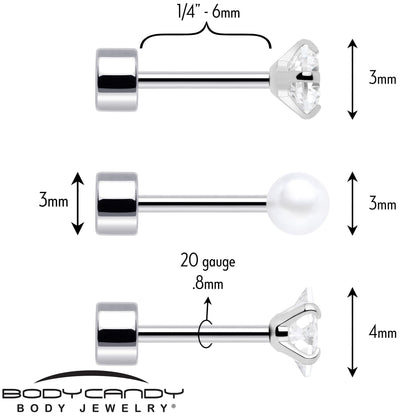 20G Clear Gem White Orb Flatback Earring Set of 6 BodyCandy