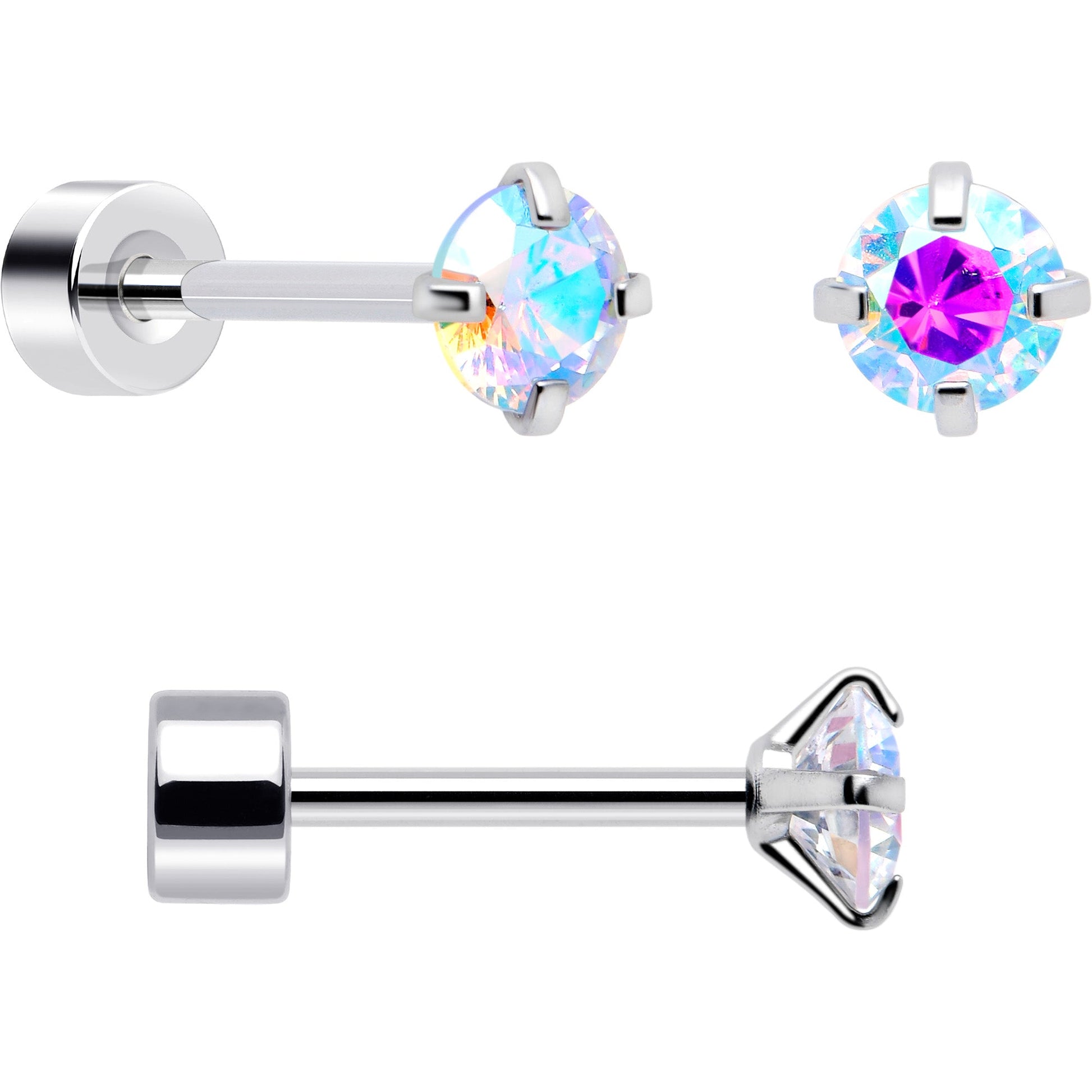 20G Aurora Gem White Orb Butterfly Flatback Earring Set of 6 BodyCandy