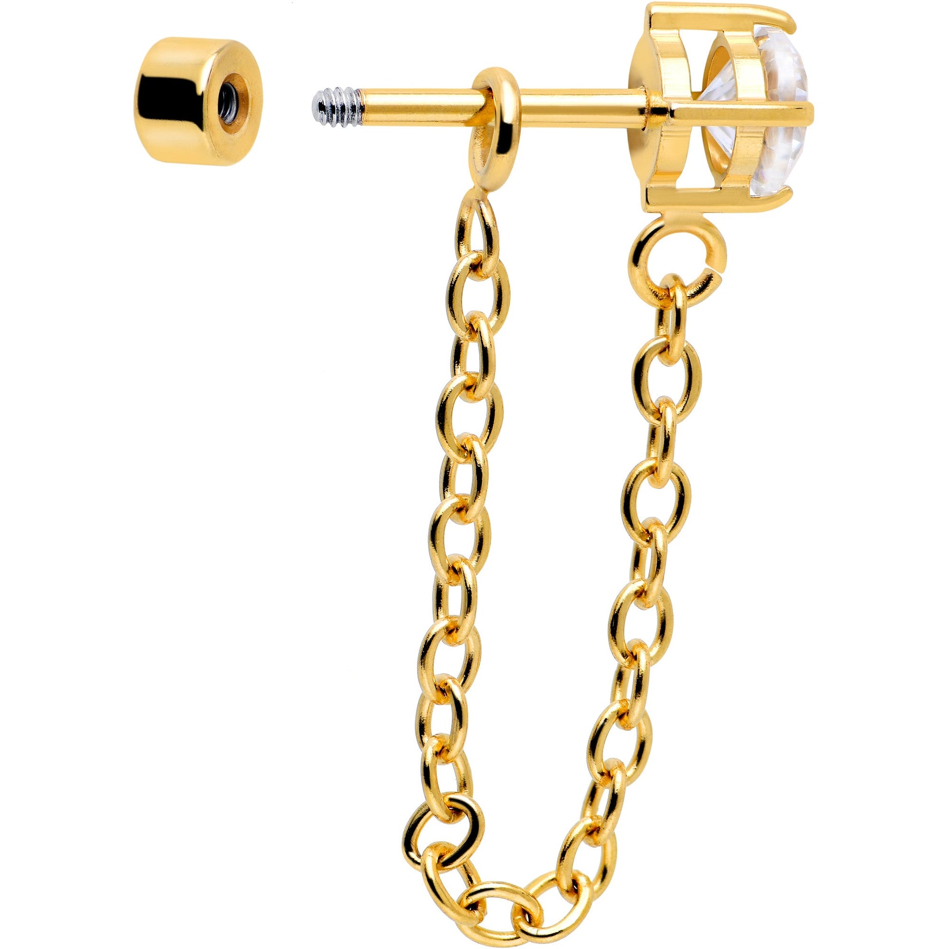 20G Clear Gem Gold Tone Ball Chain Dangle Flatback Earring Set of 6 BodyCandy