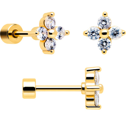 20G Clear Gem Gold Tone Ball Chain Dangle Flatback Earring Set of 6 BodyCandy