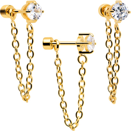 20G Clear Gem Gold Tone Ball Chain Dangle Flatback Earring Set of 6 BodyCandy