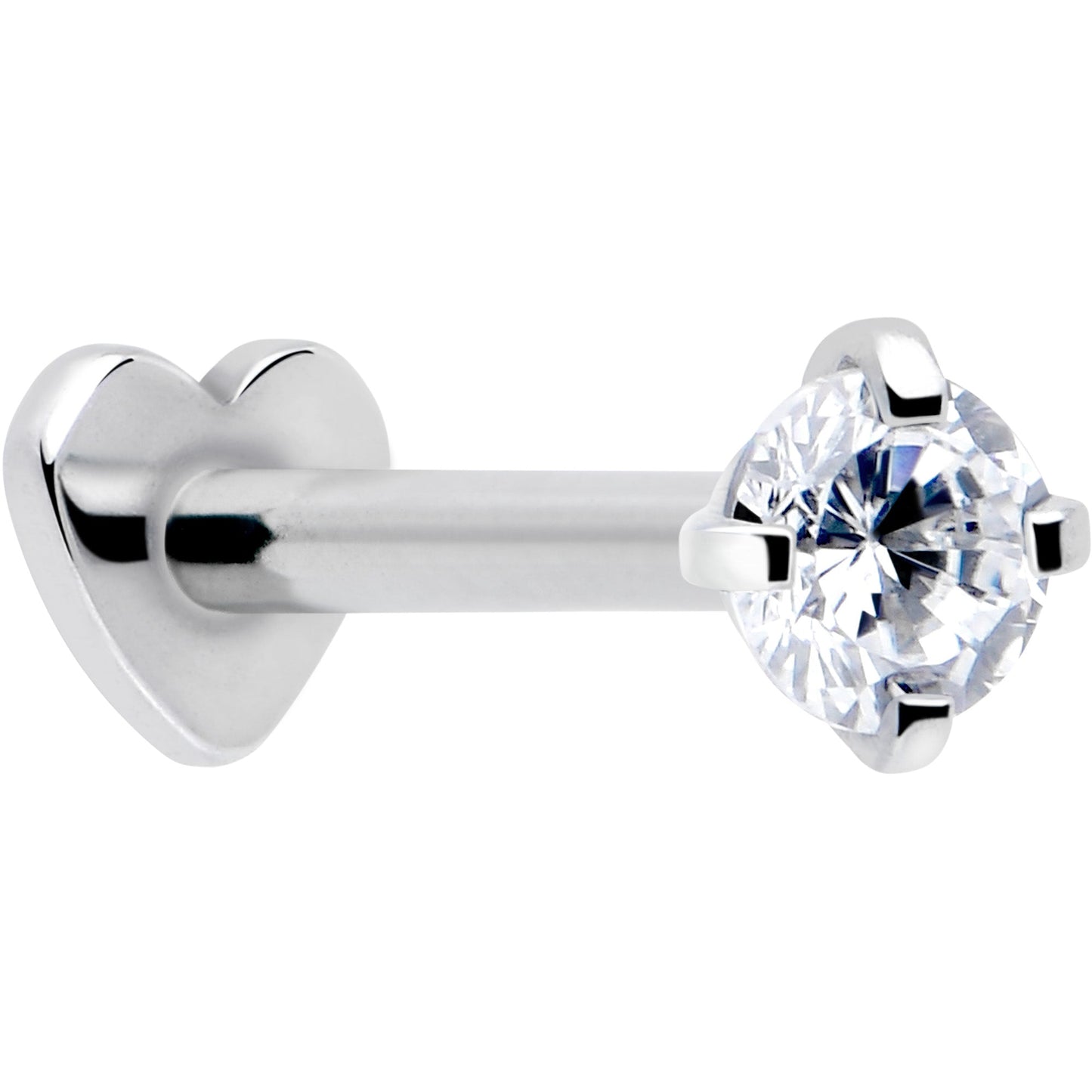 16G 5/16 Clear CZ Implant Grade Titanium Threadless Reversible Heart Flatback Stud BodyCandy
