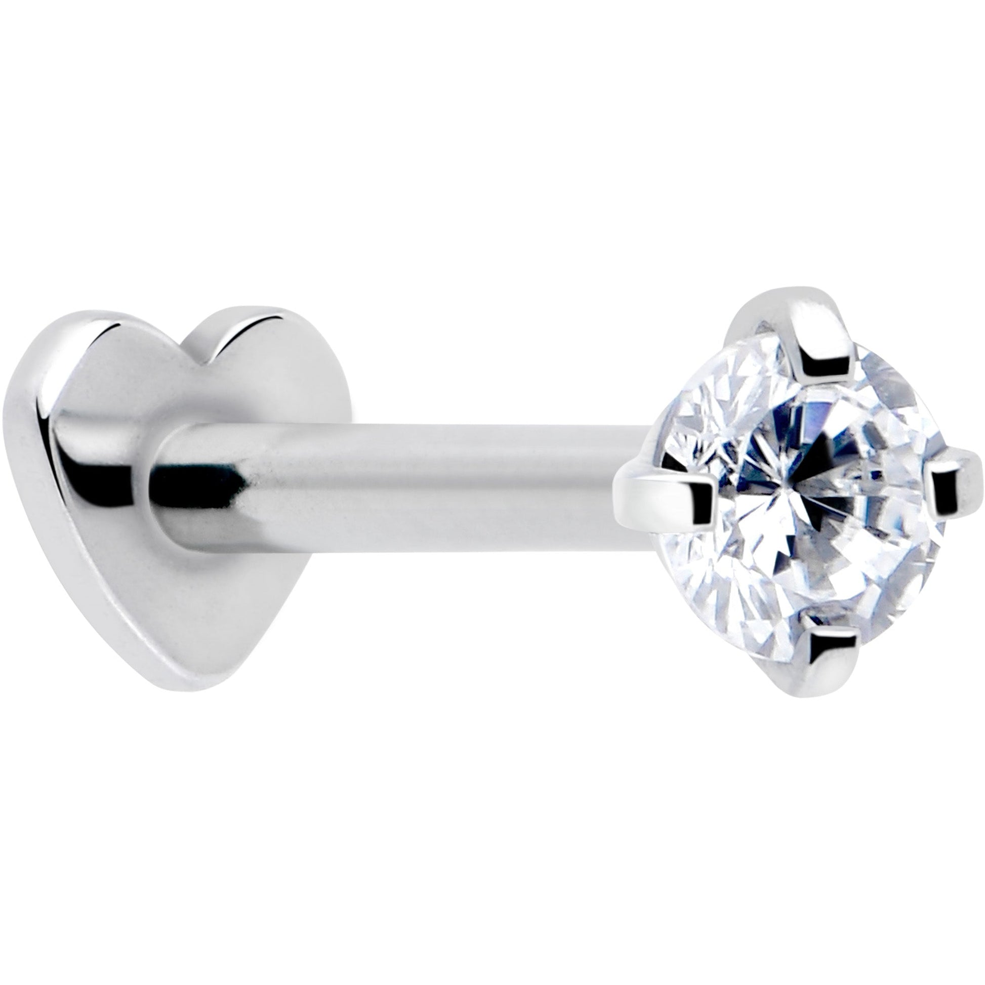 16G 5/16 Clear CZ Implant Grade Titanium Threadless Reversible Heart Flatback Stud BodyCandy