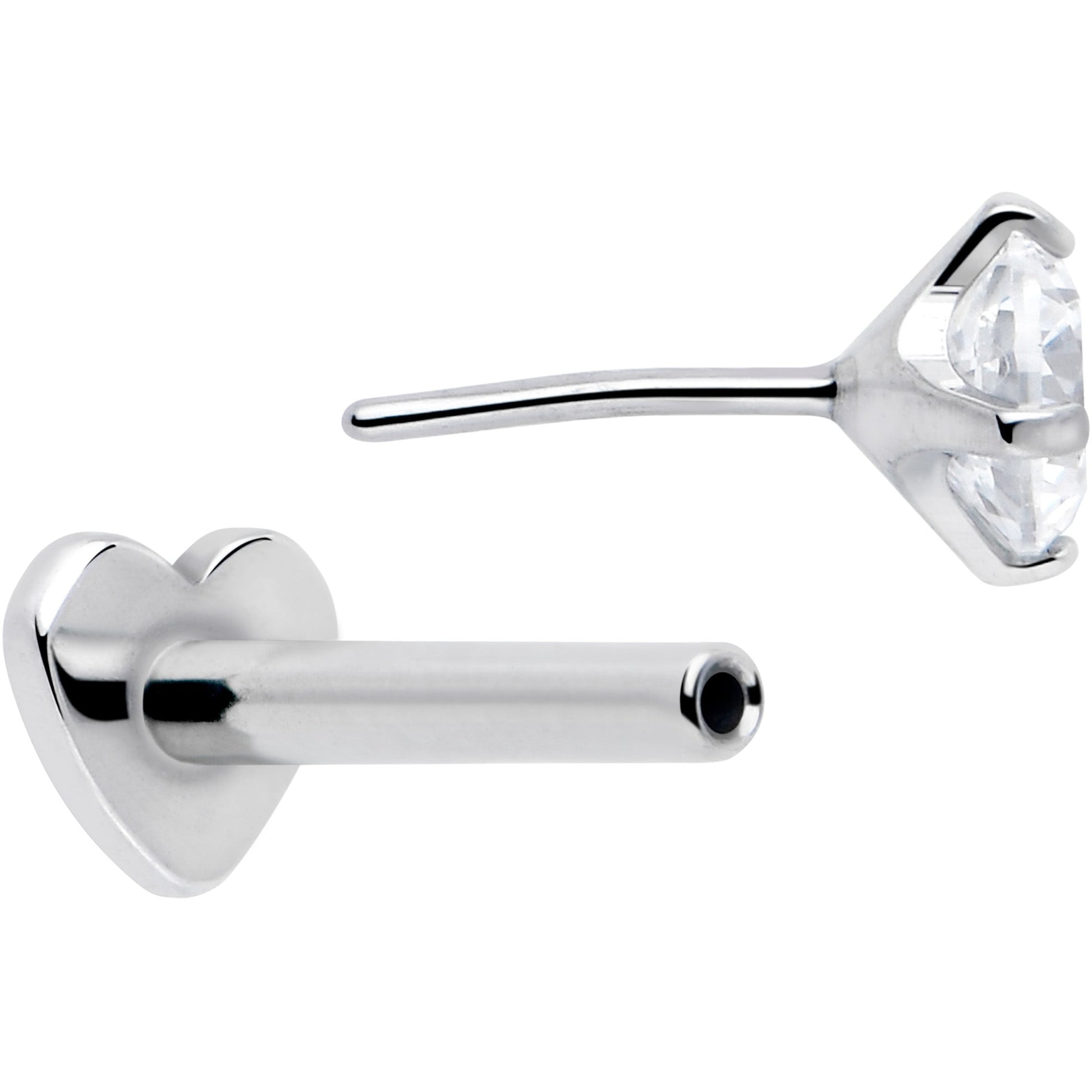 16G 5/16 Clear CZ Implant Grade Titanium Threadless Reversible Heart Flatback Stud BodyCandy