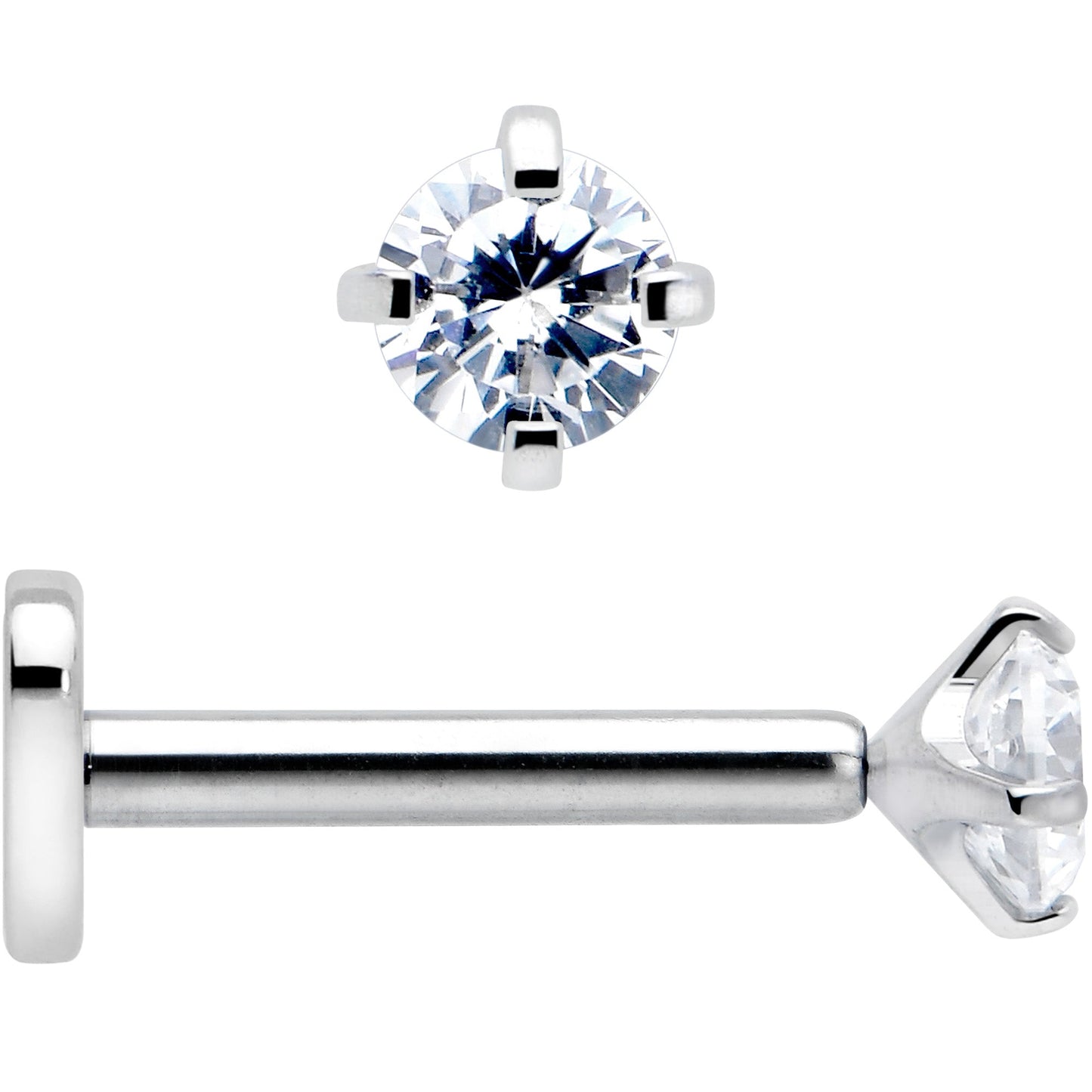 16G 5/16 Clear CZ Implant Grade Titanium Threadless Reversible Heart Flatback Stud BodyCandy