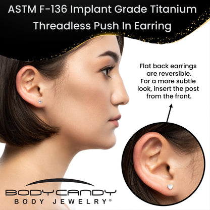 16G 5/16 Clear CZ Implant Grade Titanium Threadless Reversible Heart Flatback Stud BodyCandy