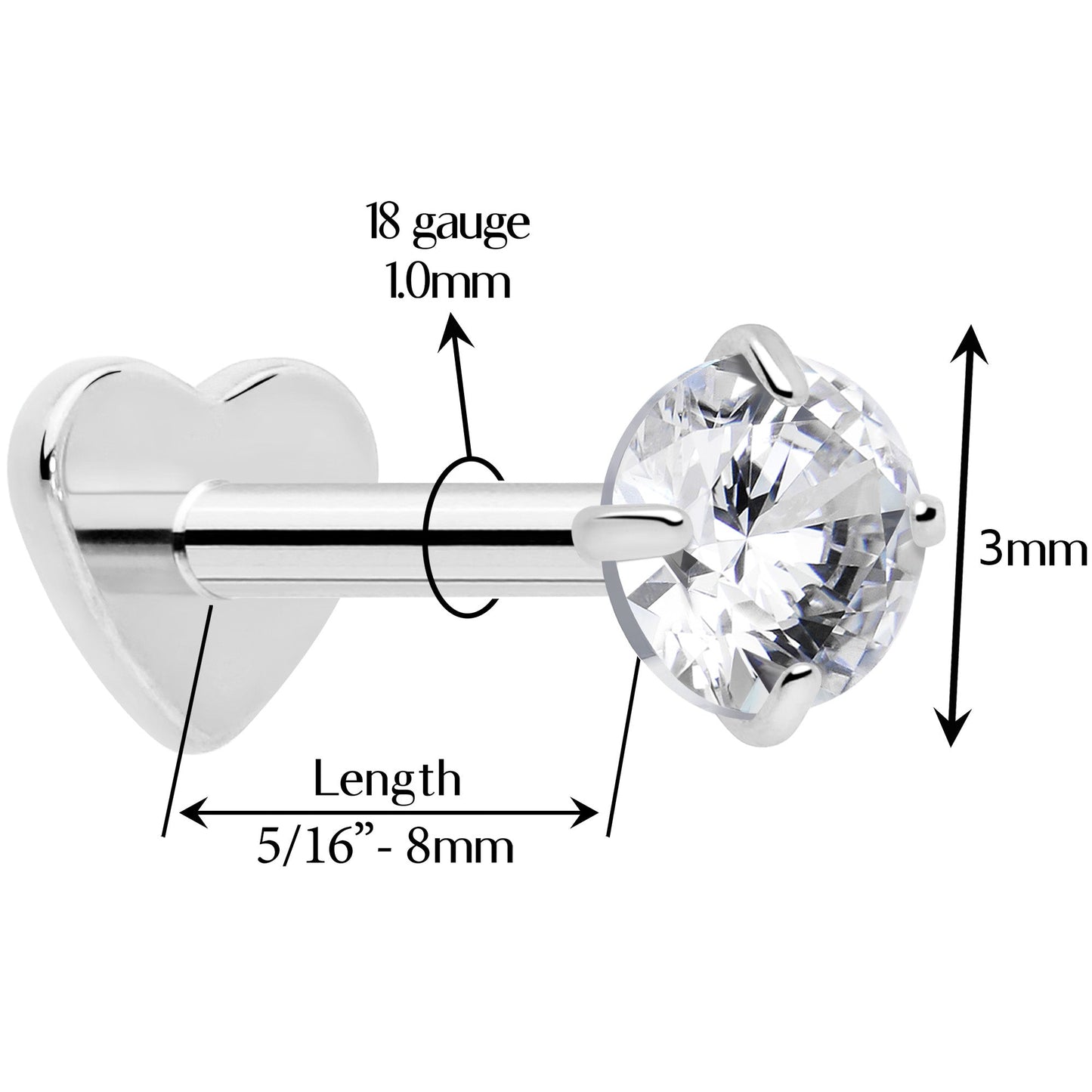 18G 5/16 CZ Implant Grade Titanium Reversible Threadless Flatback BodyCandy