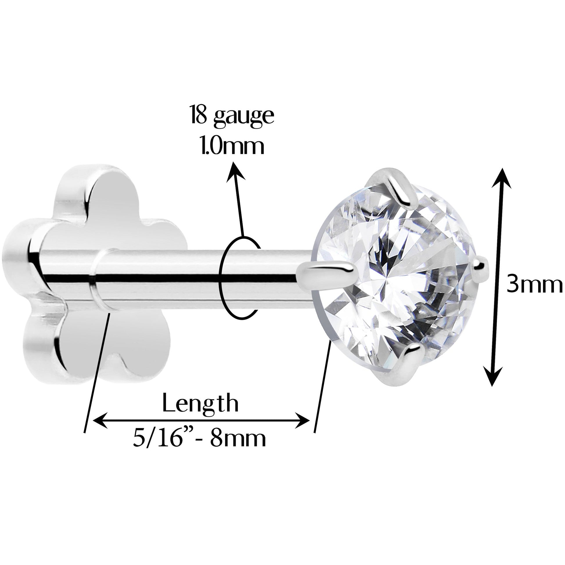 18G 5/16 CZ Implant Grade Titanium Reversible Threadless Flatback BodyCandy