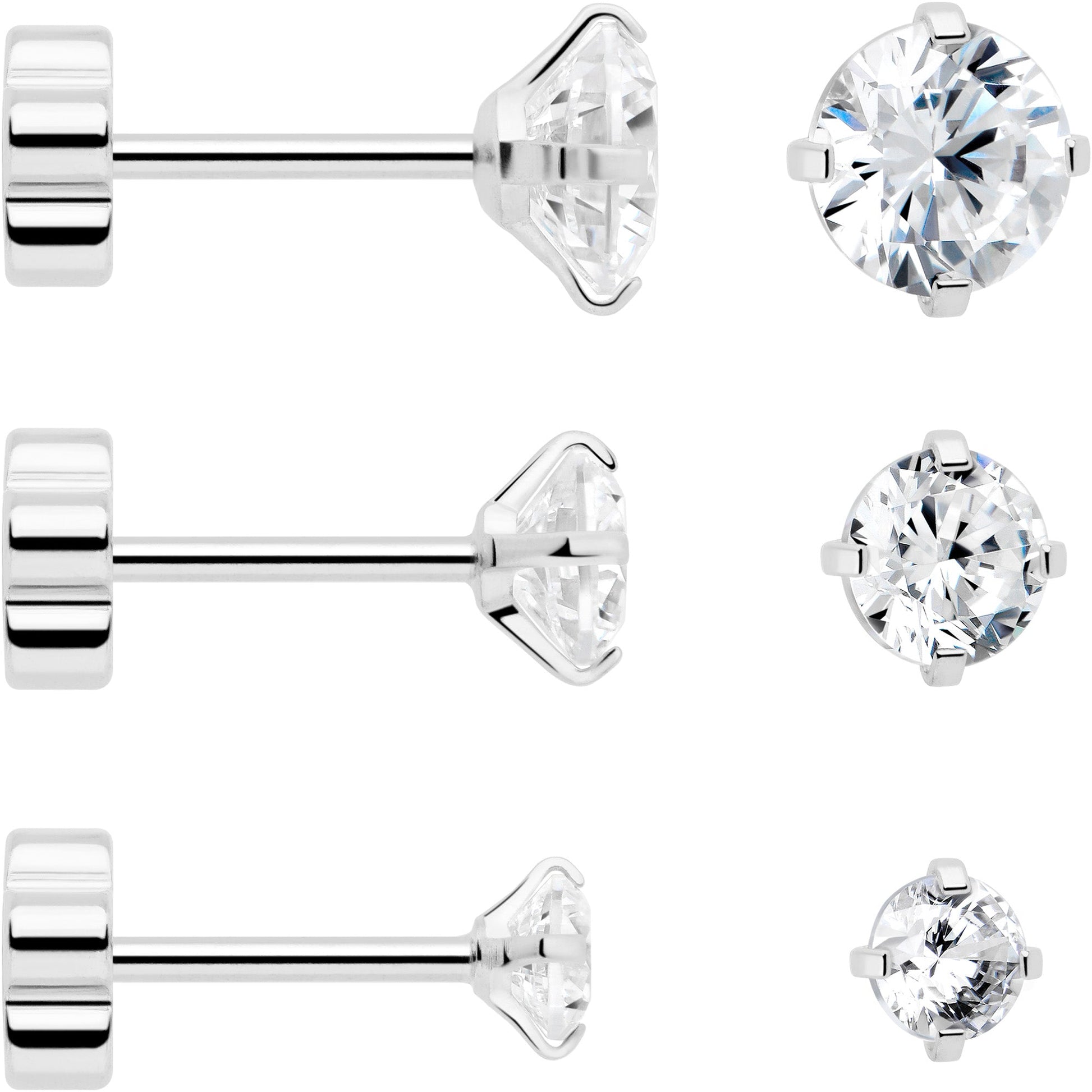 20G Clear CZ Gem Reversible Flower Flat Back Earring Set of 6 BodyCandy